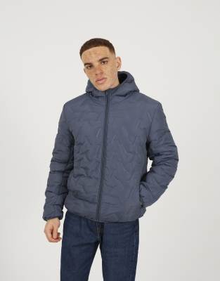Brave Soul Short length hooded padded jacket in blue