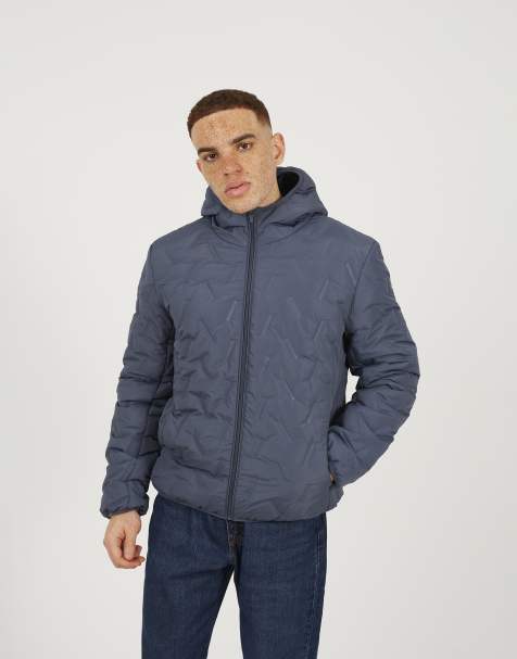 Brave Soul Short length hooded padded jacket in blue - view 1