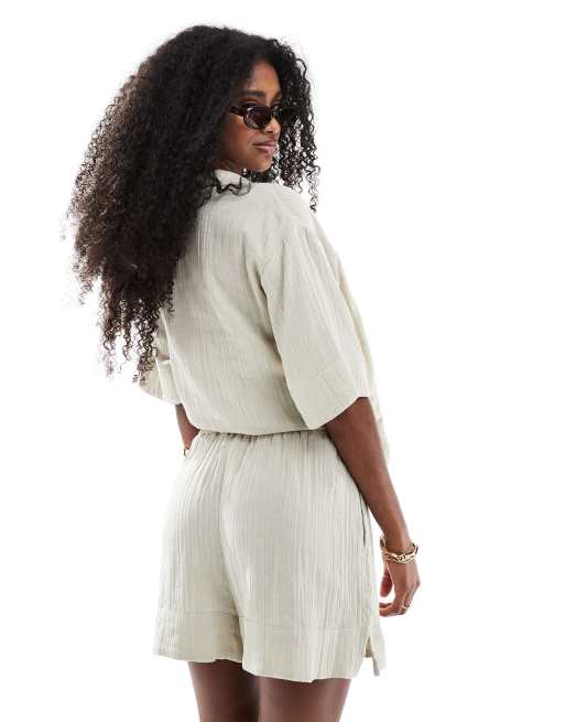 Brave Soul - Short met textuur en elastische taille in ecru, deel van co-ord set, 4 van 5