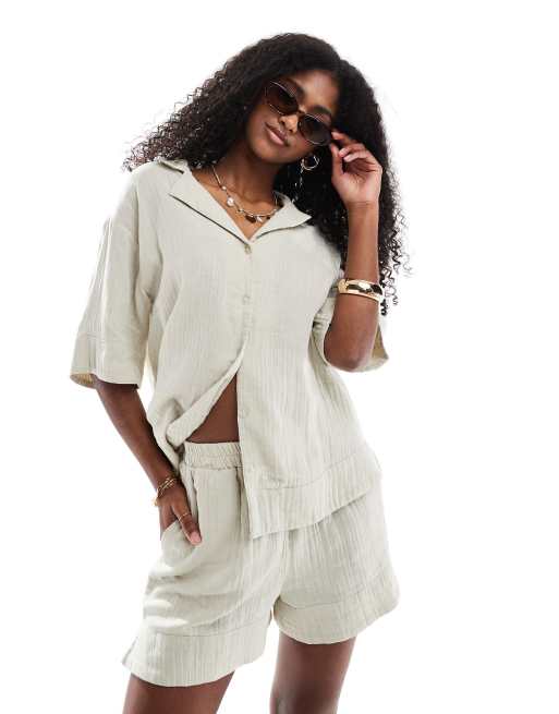 Brave Soul - Short met textuur en elastische taille in ecru, deel van co-ord set, 5 van 5
