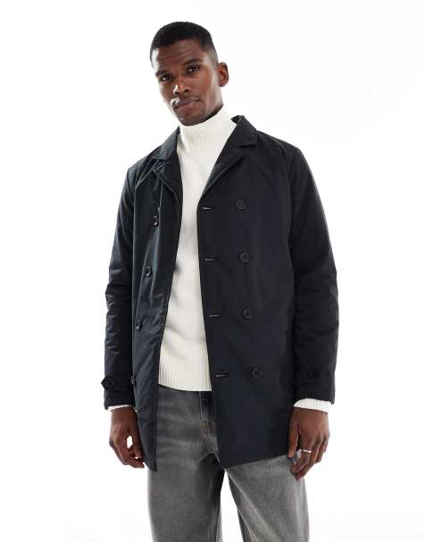 Brave Soul short padded double breasted trench with belt in black - view 1