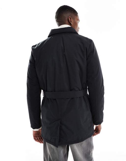 Brave Soul short padded double breasted trench with belt in black, 3 of 5