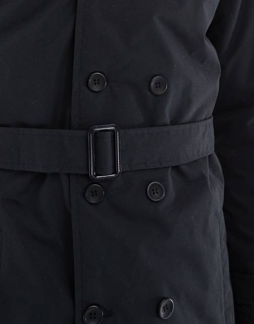 Brave Soul short padded double breasted trench with belt in black, 5 of 5