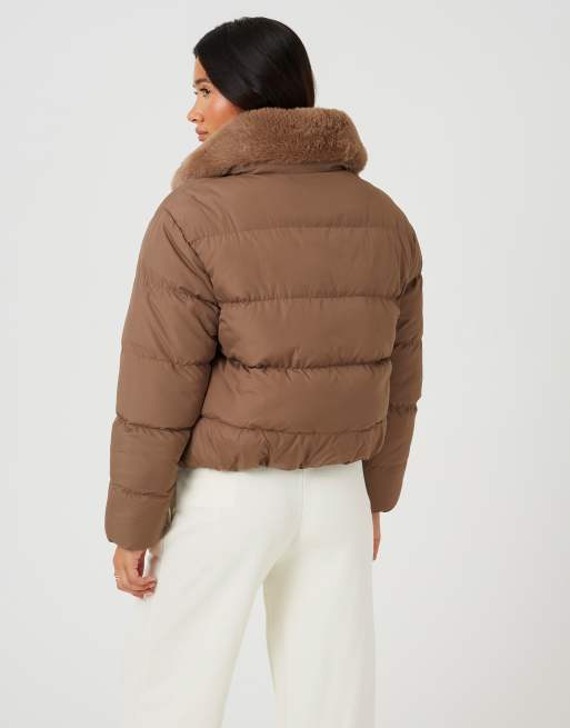 Brave Soul Short padded jacket with detachable collar in brown, 2 of 4