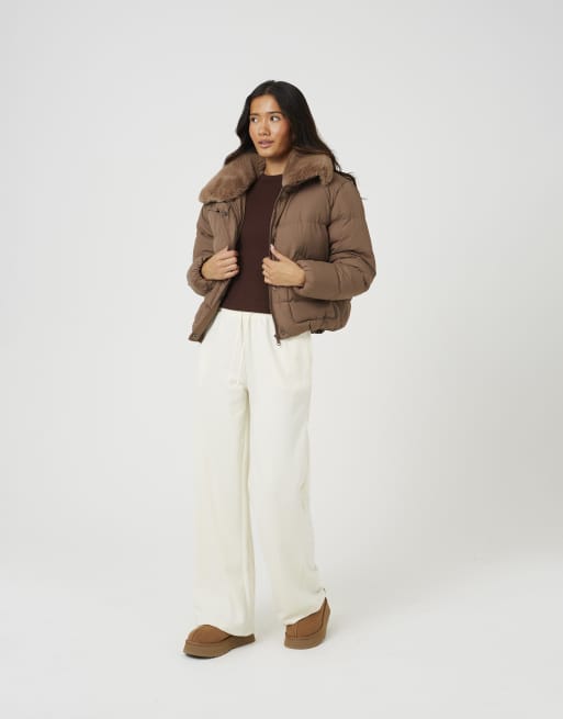 Brave Soul Short padded jacket with detachable collar in brown, 3 of 4