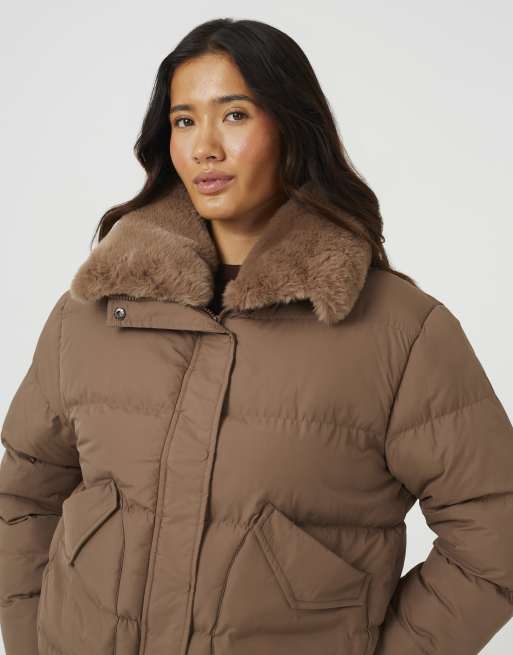 Brave Soul Short padded jacket with detachable collar in brown, 4 of 4