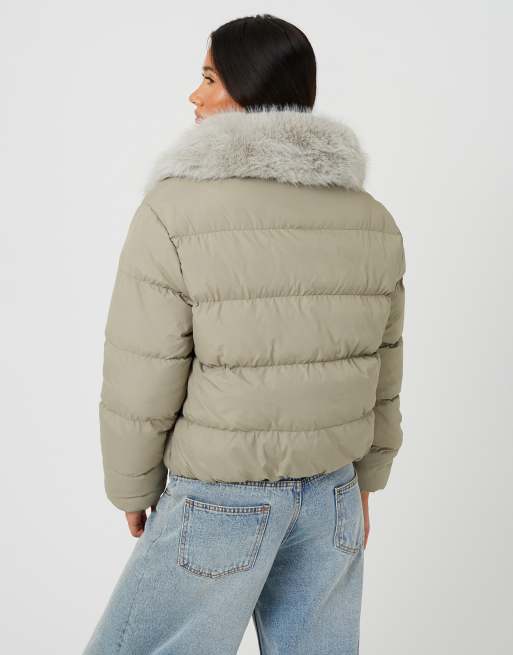 Brave Soul Short padded jacket with detachable collar in pale green, 2 of 4