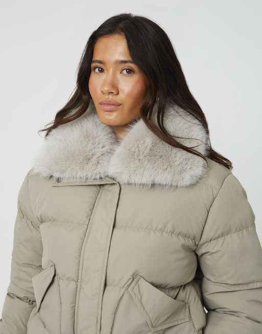 Brave Soul Short padded jacket with detachable collar in pale green, 4 of 4