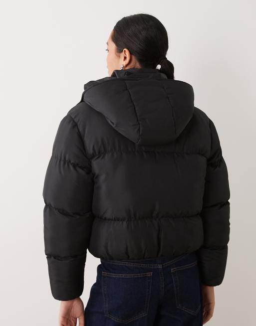 Brave Soul short puffer jacket with hood in black, 4 of 4
