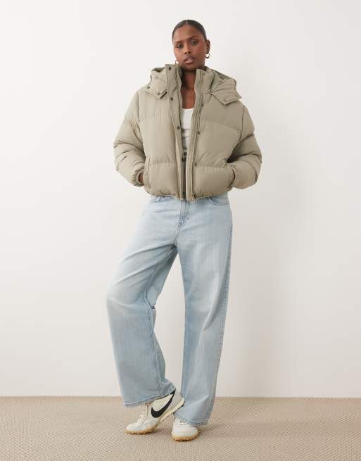 Brave Soul short puffer jacket with hood in sage green, 2 of 4