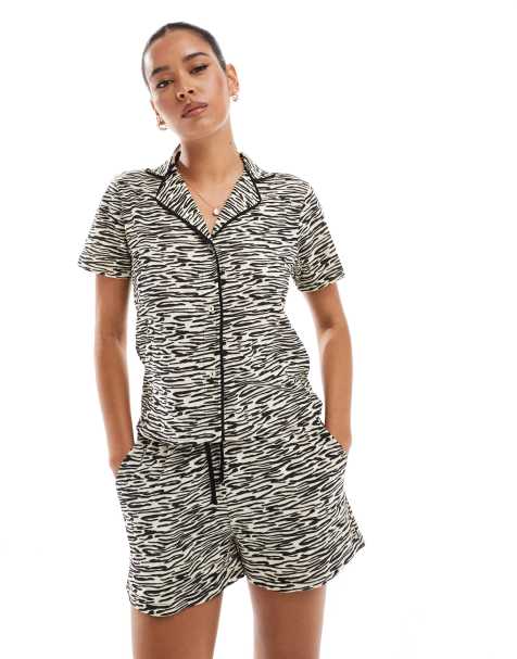 Brave Soul short pyjama set in zebra print - view 1