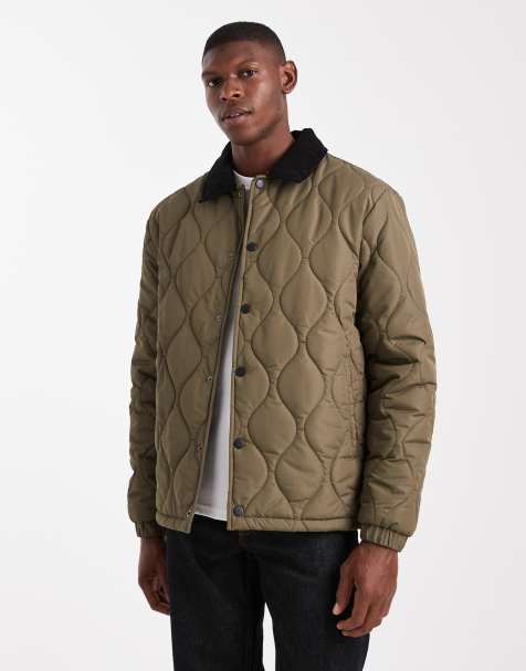 Brave Soul short quilted jacket with collar in khaki - view 1