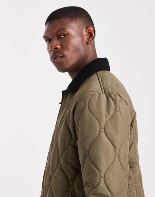 Brave Soul short quilted jacket with collar in khaki ASOS