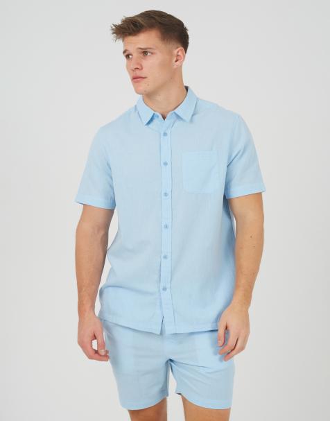 Brave Soul Short sleeve button-up shirt with chest pocket in light blue - view 1
