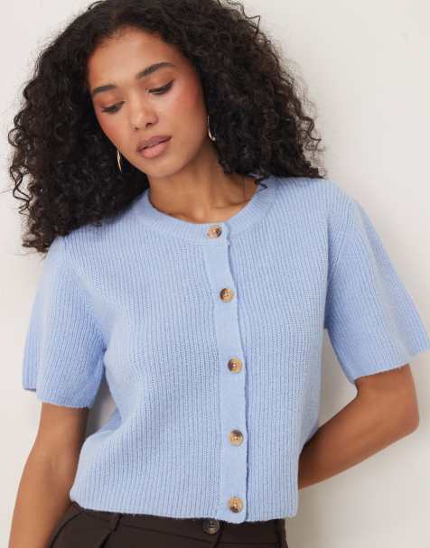 Brave Soul short sleeve cardigan in baby blue - view 1