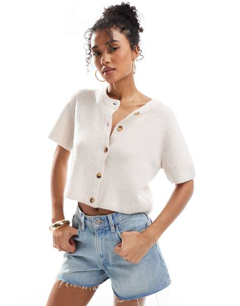 Brave Soul short sleeve cardigan in off white - view 1
