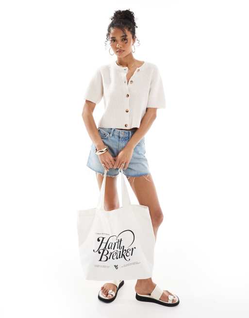 Brave Soul short sleeve cardigan in off white, 3 of 4