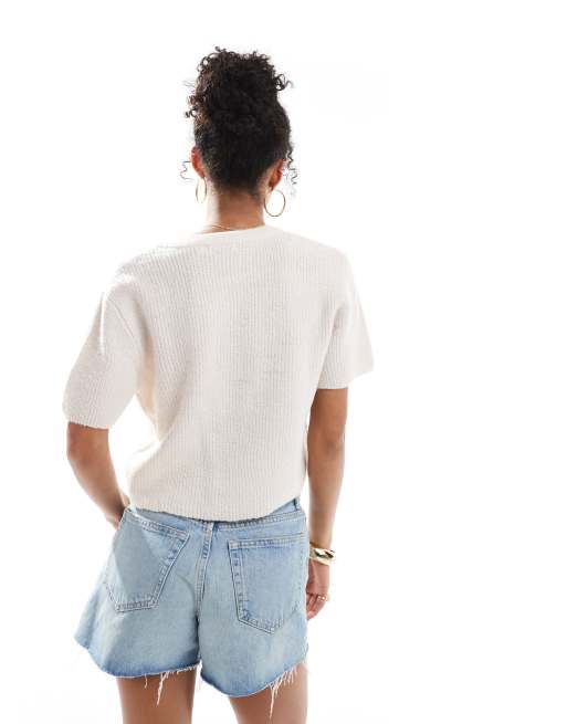 Brave Soul short sleeve cardigan in off white, 4 of 4