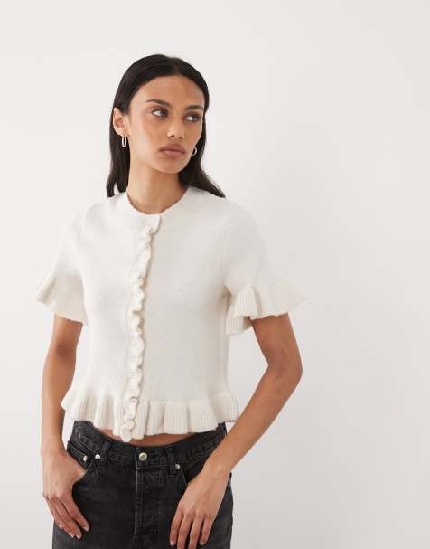 Brave Soul short sleeve cardigan wiith frill hem in oat