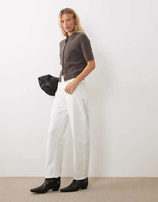 Brave Soul short sleeve cardigan with collar in brown, 3 of 4