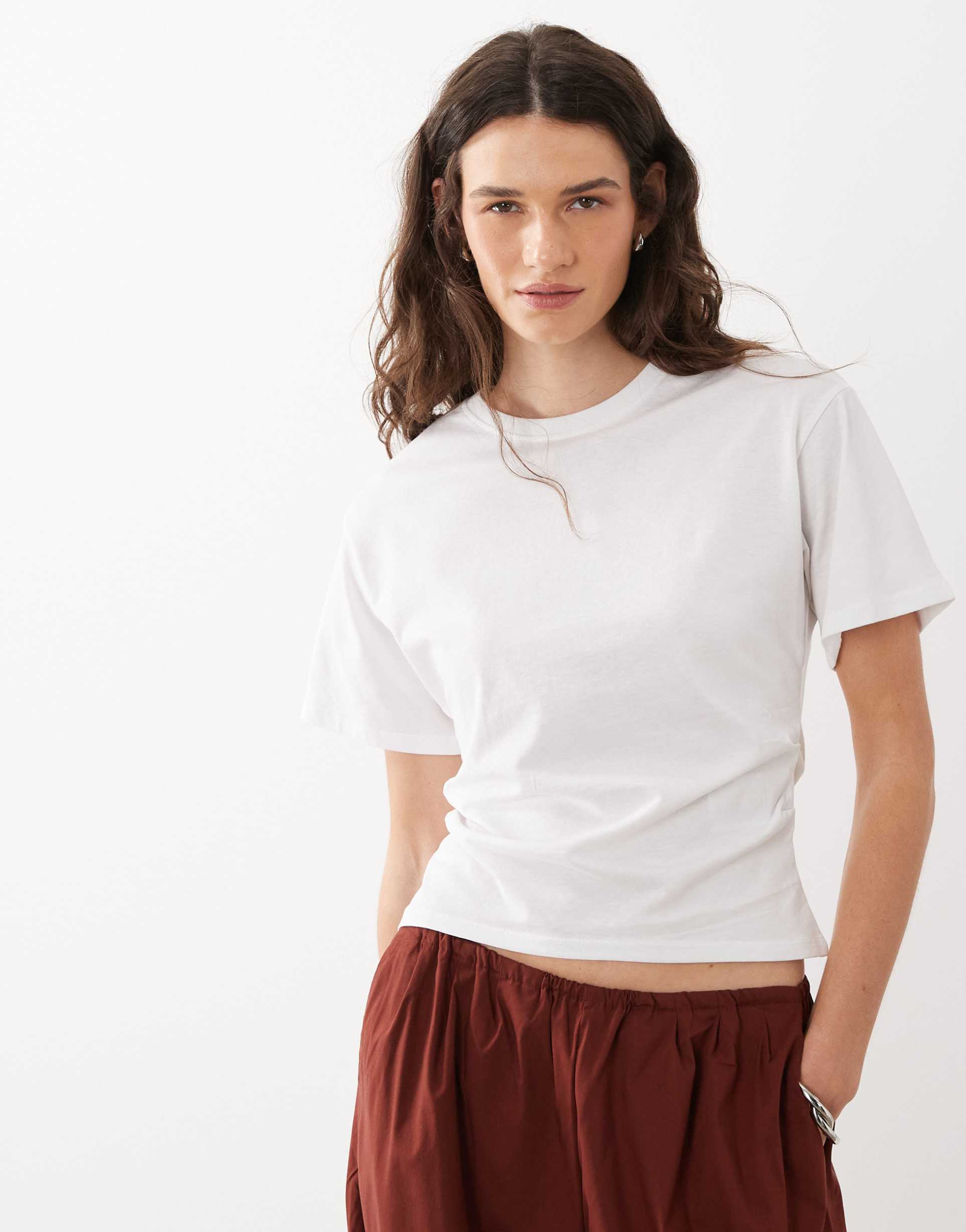 brave soul short sleeve corset waist t-shirt in white