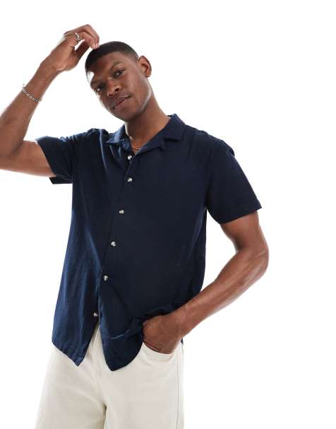 Brave Soul short sleeve cotton shirt in navy - view 1