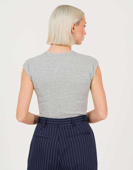 Brave Soul Short sleeve crew neck bodysuit in grey, 2 of 4