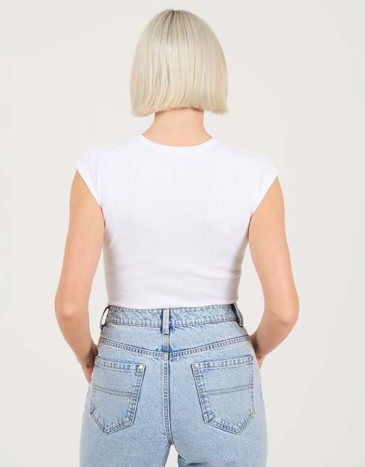 Brave Soul Short sleeve crew neck bodysuit in white, 2 of 4