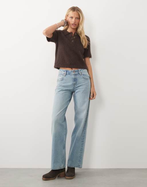 Brave Soul short sleeve fluffy polo collar sweater in chocolate brown, 4 of 4