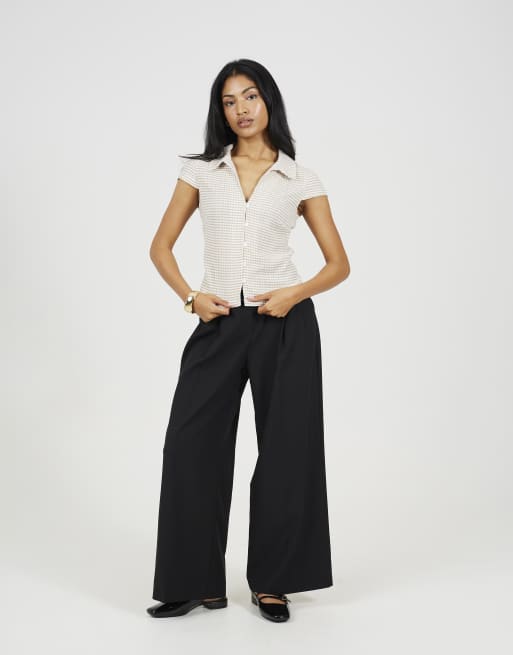 Brave Soul Short sleeve gingham collared top in brown, 3 of 4