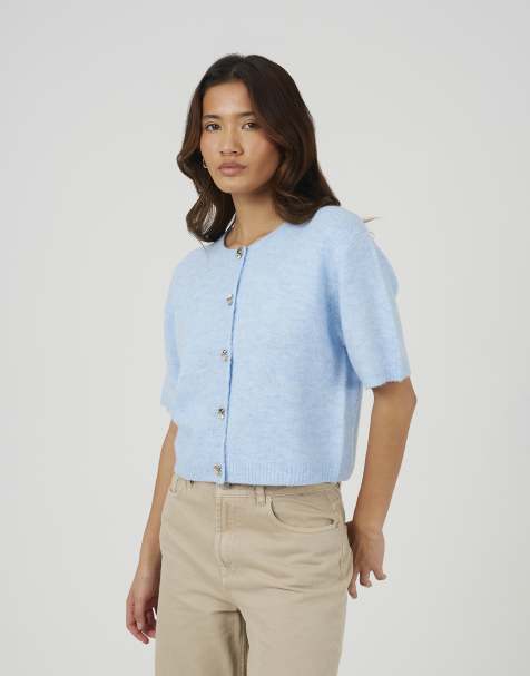 Brave Soul Short sleeve jersey knit cardigan in blue