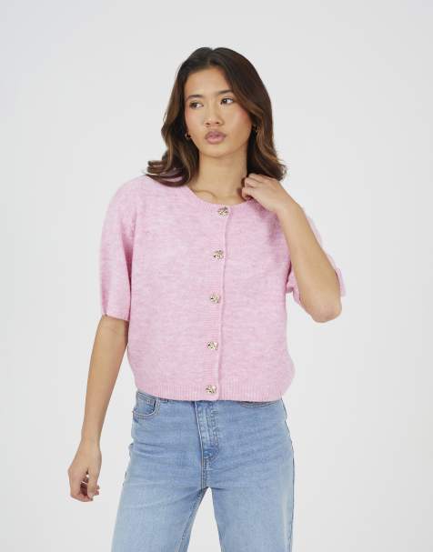 Brave Soul Short sleeve jersey knit cardigan in pink