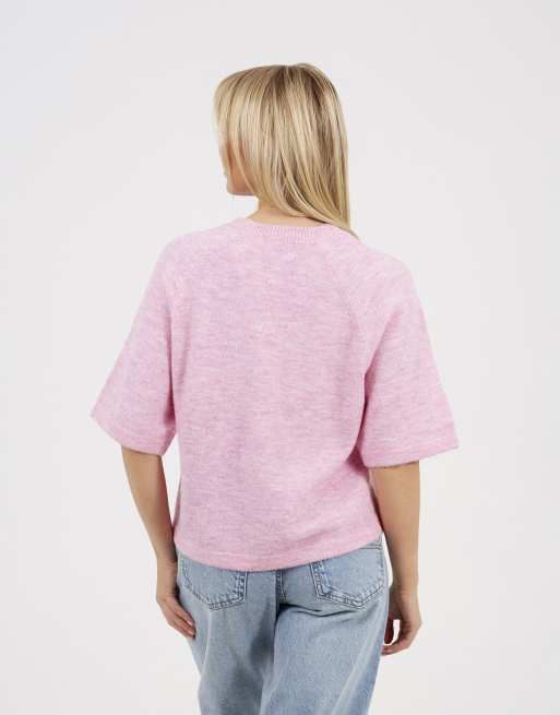 Brave Soul Short sleeve jumper with floral embroidery in pink, 3 of 4