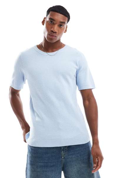 Brave Soul Short sleeve knitted t-shirt in light blue - view 1
