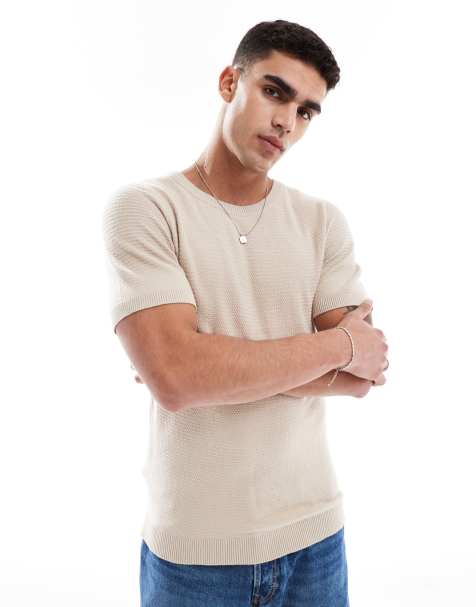 Brave Soul Short sleeve knitted t-shirt in stone - view 1