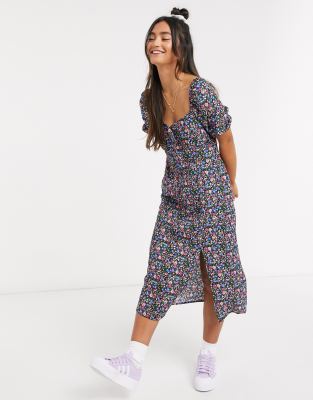 floral short sleeve midi dress