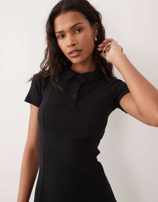 Brave Soul short sleeve mini shirt dress in black, 3 of 4