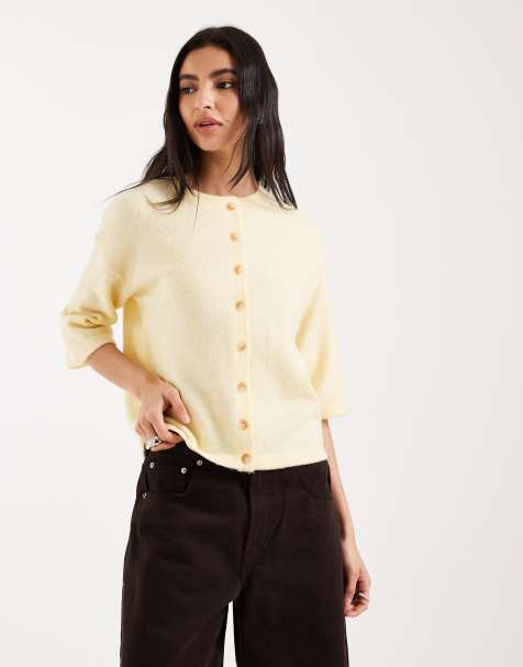 Brave Soul short sleeve relaxed fit knit cardigan in yellow - view 1