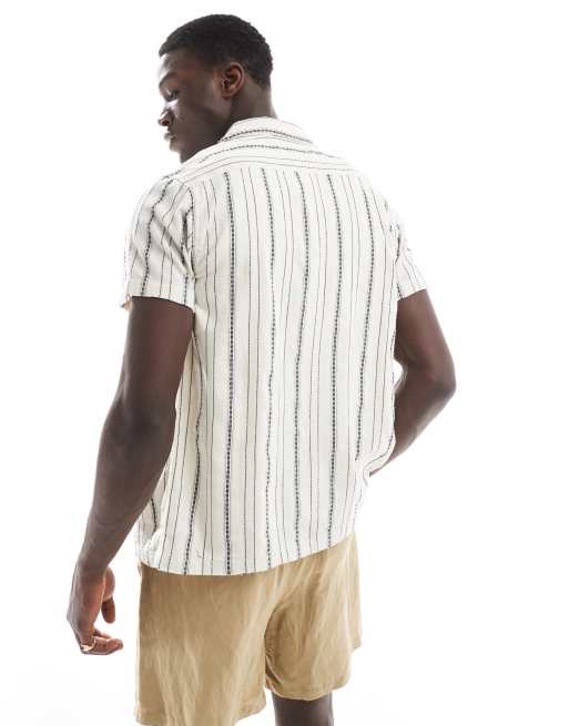 Brave Soul short sleeve shirt in ecru with textured stripe, 4 of 4