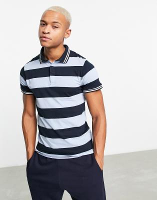 Brave Soul short sleeve stripe polo in blue & navy