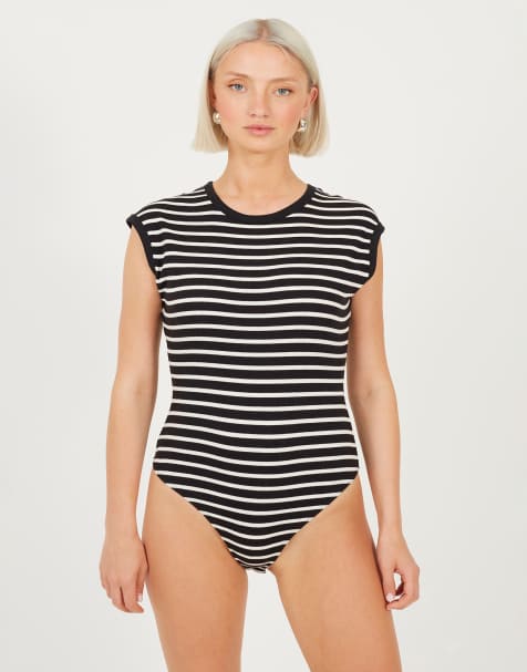 Brave Soul Short sleeve striped bodysuit in black - view 1