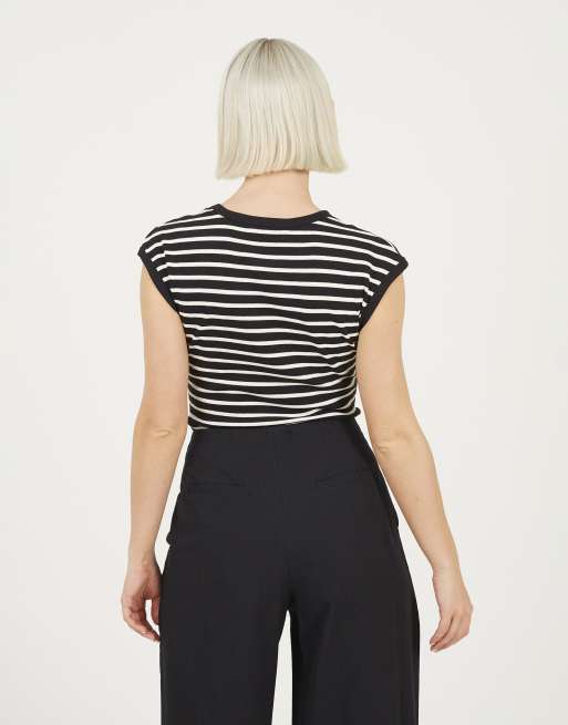 Brave Soul Short sleeve striped bodysuit in black, 2 of 4