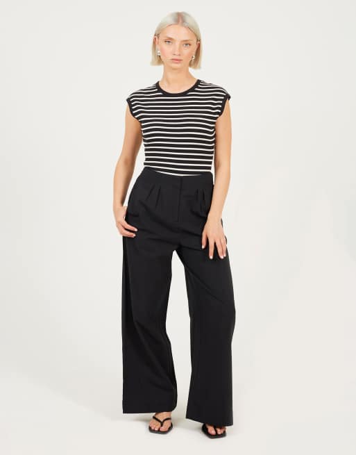 Brave Soul Short sleeve striped bodysuit in black, 3 of 4