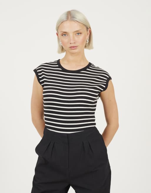 Brave Soul Short sleeve striped bodysuit in black, 4 of 4