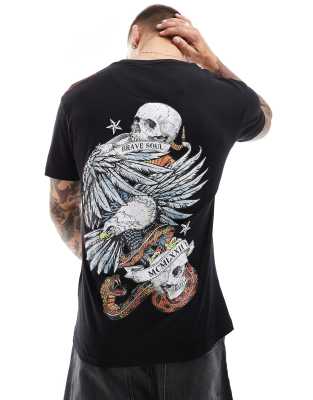 Brave Soul Brave Soul short sleeve t-shirt with back print in black