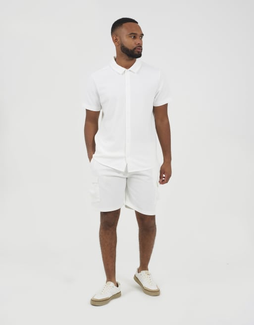 Brave Soul Short sleeve textured shirt in cream, 3 of 4