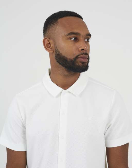 Brave Soul Short sleeve textured shirt in cream, 4 of 4