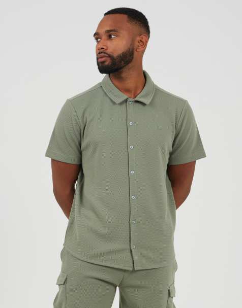 Brave Soul Short sleeve textured shirt in pale green - view 1