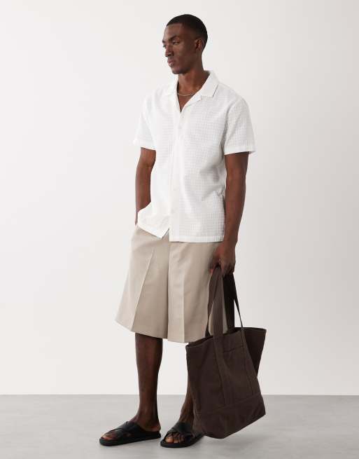 Brave Soul short sleeve textured shirt with camp collar in white, 2 of 5