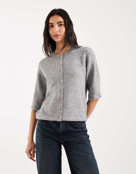Brave Soul short sleeved relaxed fit knitted cardigan in grey